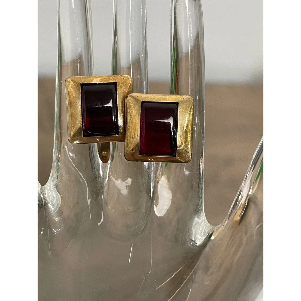Swank Cufflinks Vintage 1/40 10K RGP Red Stone Gold Rectangle Bullet Back